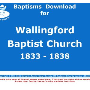Wallingford Baptist Church Baptisms 1833-1838 (Download) D1708