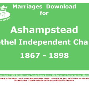 Ashampstead Bethel Independent Chapel Marriages (Download) D1835