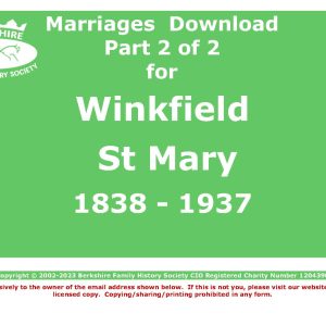 Winkfield St Mary Marriages (Download) D1874 Part 2 of 2