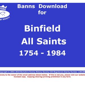 Binfield  All Saints Banns 1754-1984 (Download) D1880
