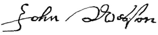 Immigrant John Weston's signature in The History of Salem MA Vol. III, 1671-1716 by Sidney Perley