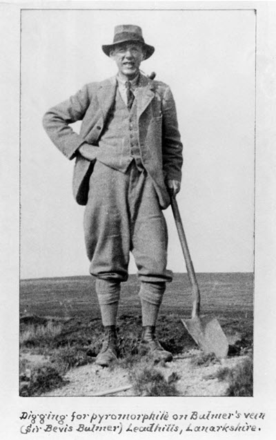 Sir Arthur Russell in his field collecting gear, 
digging for pyromorphite at Leadhills, Scotland. Image reproduced courtesy of Mrs Philippa 
Kingsbury
