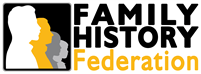 Logo of the Family History Federation, featuring four overlapping profile silhouettes representing generations next to the text "FAMILY HISTORY Federation".
