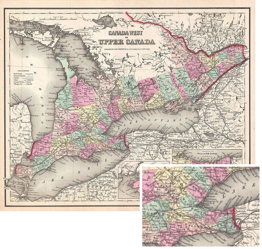 Ontario, Canada in 1857 (Colton [public domain])