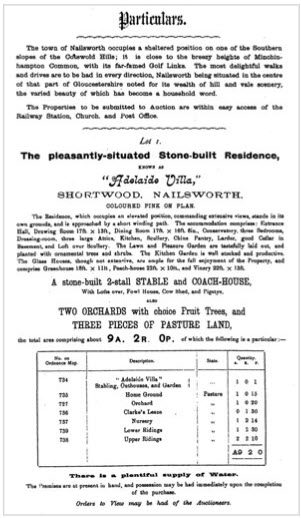 Sale particulars for Adelaide Villas, Shortwood from c. 1897