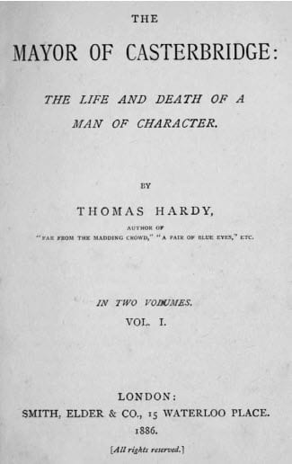 Title page of The Mayor of Casterbridge (1886) Thomas Hardy [public domain]