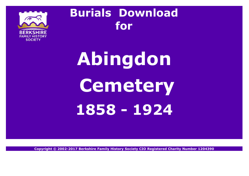 Abingdon Cemetery Burials 1858-1924 Download D1001