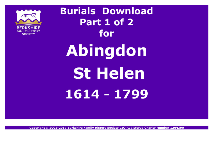 Abingdon St Helen Burials 1614-1799 Download D1267 Part 1 of 2