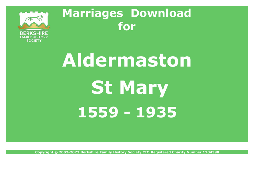Aldermaston St Mary Marriages 1559-1935 Download D1039