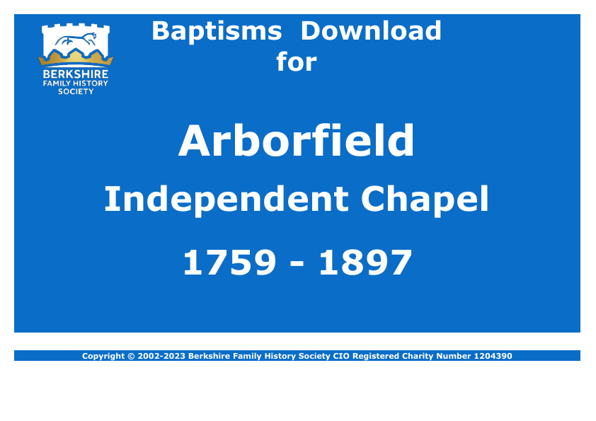 Arborfield Independent Chapel Baptisms 1759-1897 Download D1581