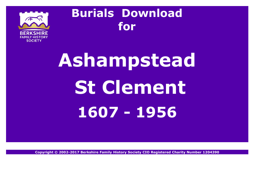 Ashampstead St Clement Burials 1607-1956 Download D1014