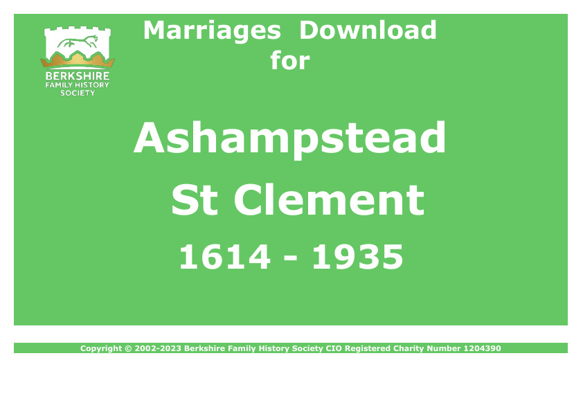 Ashampstead St Clement Marriages 1614-1935 Download D1109