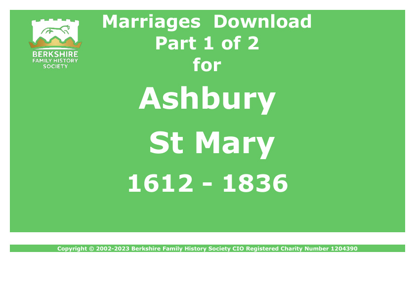 Ashbury St Mary Marriages 1612-1836 Download D1111 Part 1 of 2