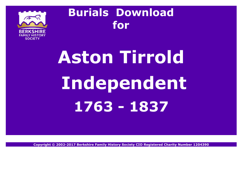 Aston Tirrold Independent Burials 1763-1837 Download D1016