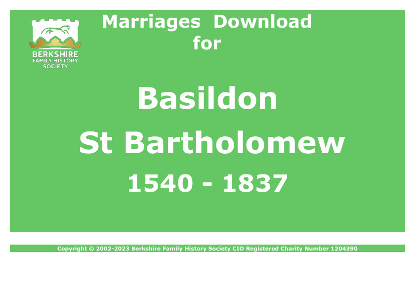 Basildon St Bartholomew Marriages 1540-1837 Download D1150
