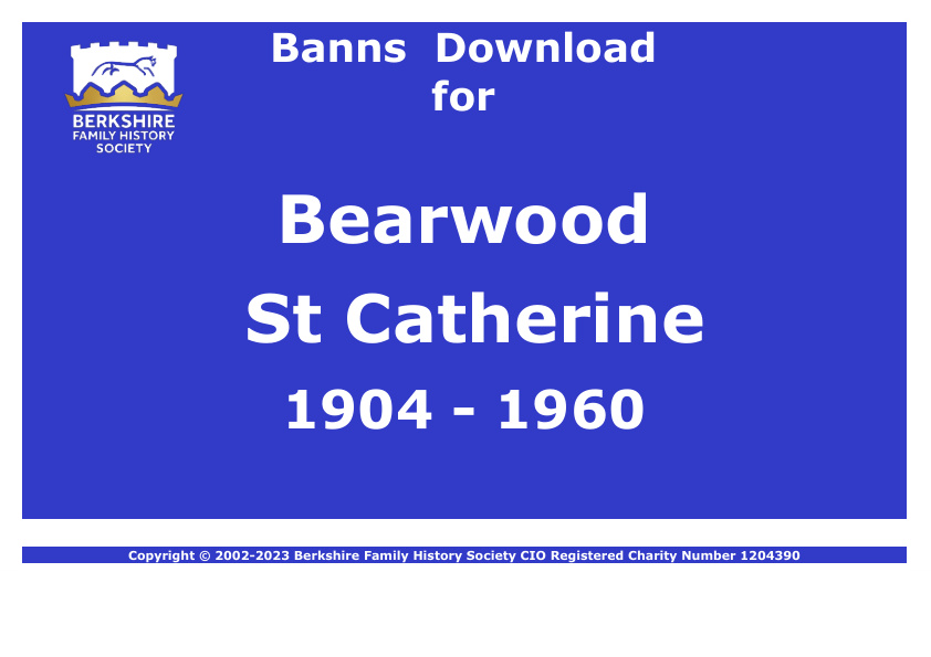Bearwood St Catherine Banns 1904-1960 Download D1879