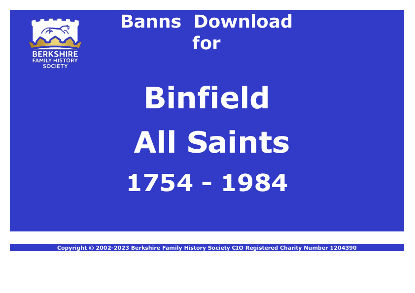 Binfield All Saints Banns 1754-1984 Download D1880