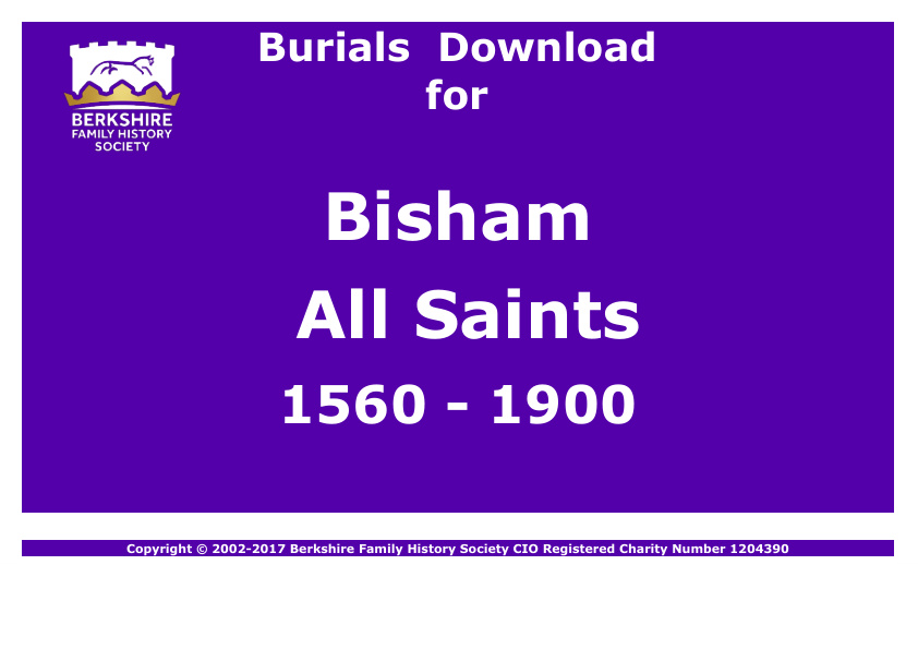 Bisham All Saints Burials 1560-1900 Download D1030