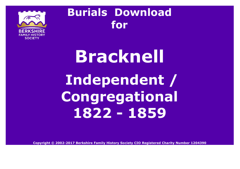 Bracknell Independent-Congregational Burials 1822-1859 Download D1035