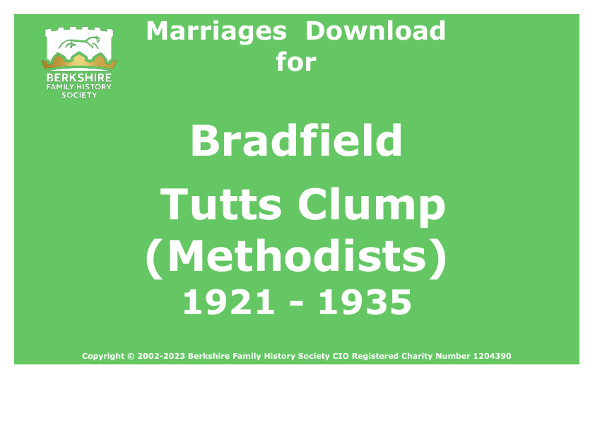 Bradfield Tutts Clump Methodists Marriages 1921-1935 Download D1485