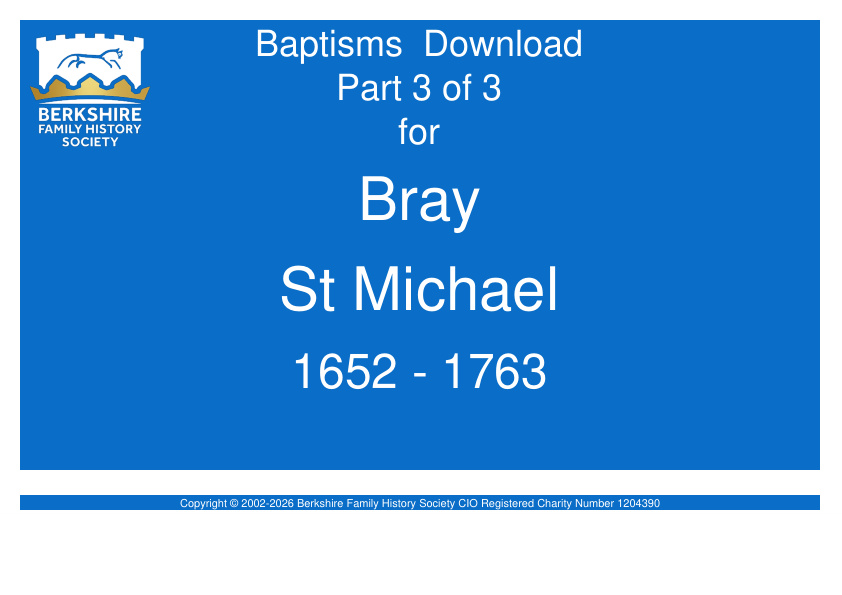Bray St Michael Baptisms 1652-1763 Download D1912 Part 3 of 3