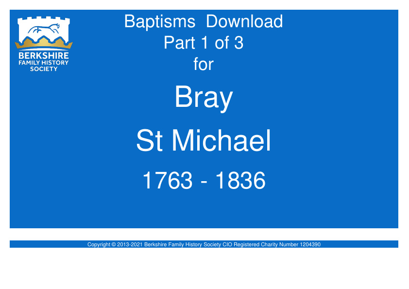 Bray St Michael Baptisms 1763-1836 Download D1602 Part 1 of 3