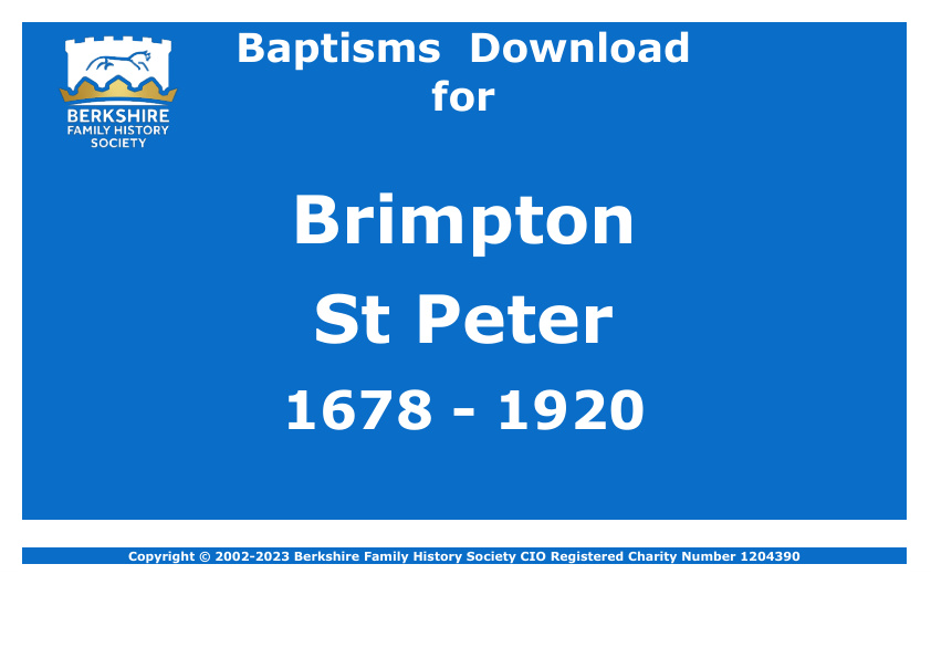 Brimpton St Peter Baptisms 1678-1920 Download D1605