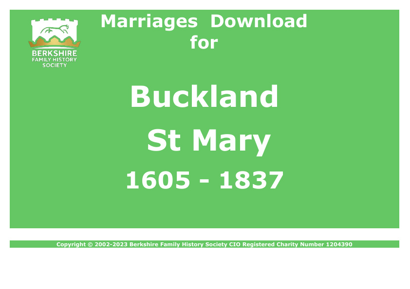 Buckland St Mary Marriages 1605-1837 Download D1559