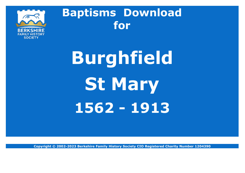 Burghfield St Mary Baptisms 1562-1913 Download D1607