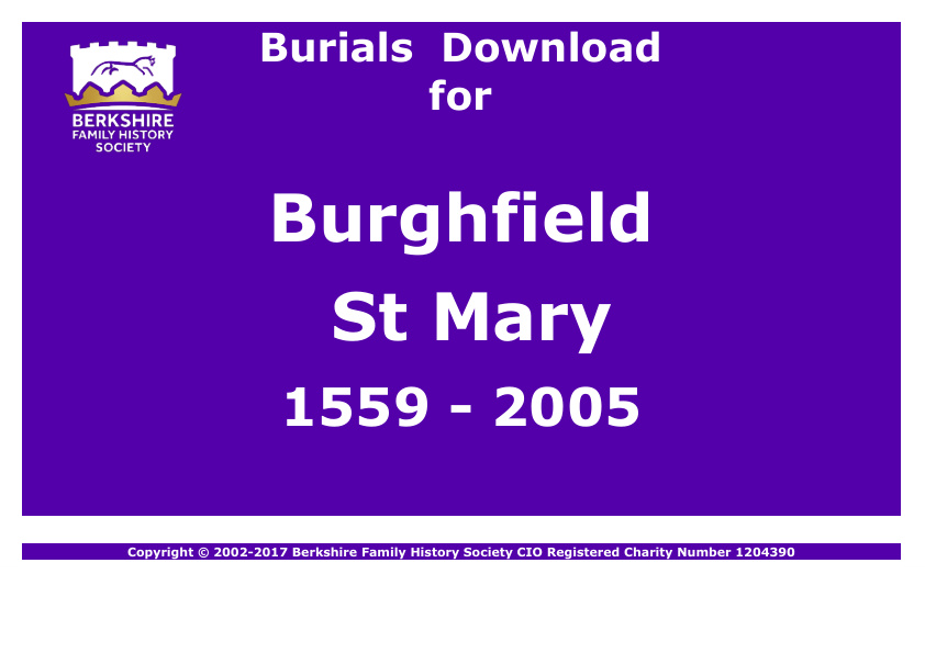 Burghfield St Mary Burials 1559-2005 Download D1046