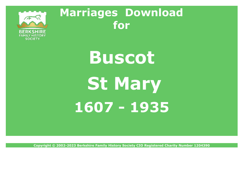 Buscot St Mary Marriages 1607-1935 Download D1562
