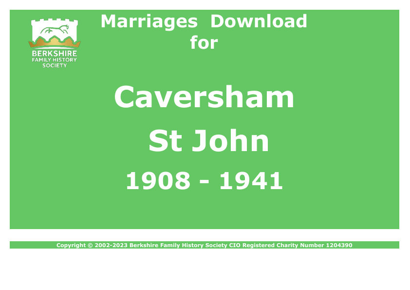 Caversham St John Marriages 1908-1941 Download D1840