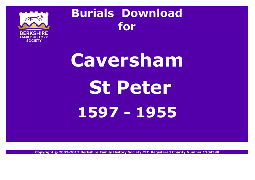 Caversham St Peter Burials 1597-1955 Download D1050