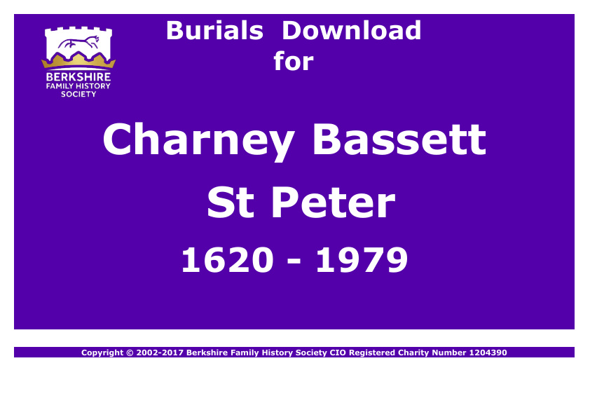 Charney Bassett St Peter Burials 1620-1979 Download D1052