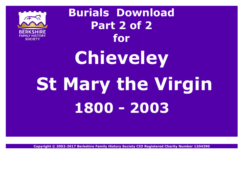 Chieveley St Mary the Virgin Burials 1800-2003 Download D1274 Part 2 of 2