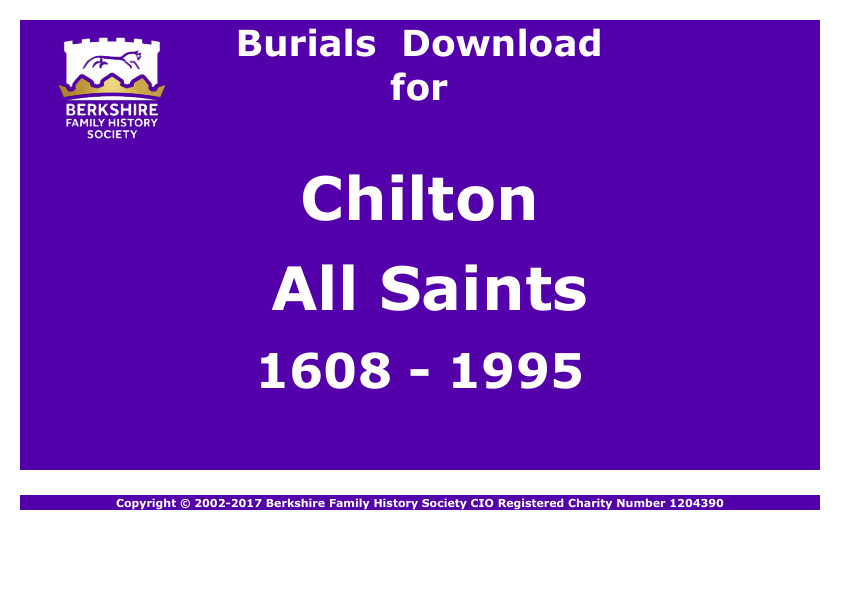 Chilton All Saints Burials 1608-1995 Download D1055