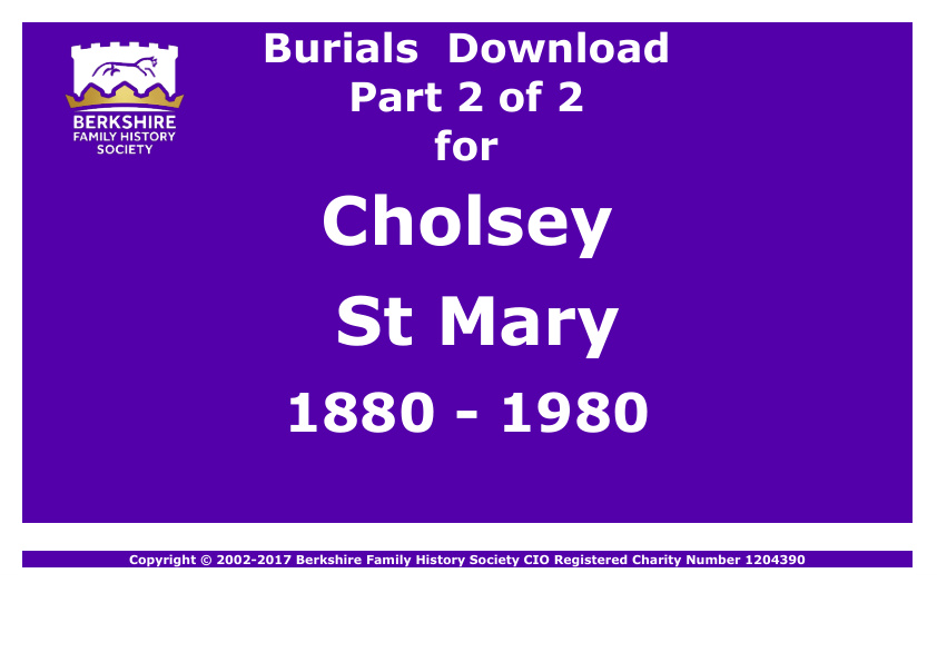 Cholsey St Mary Burials 1880-1980 Download D1276 Part 2 of 2