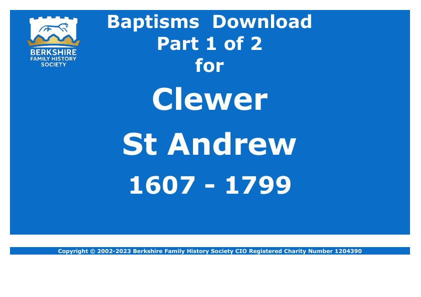 Clewer St Andrew Baptisms 1607-1799 Download D1617 Part 1 of 2