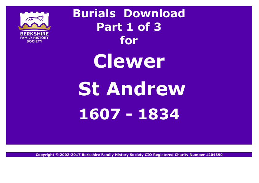 Clewer St Andrew Burials 1607-1834 Download D1277 Part 1 of 3