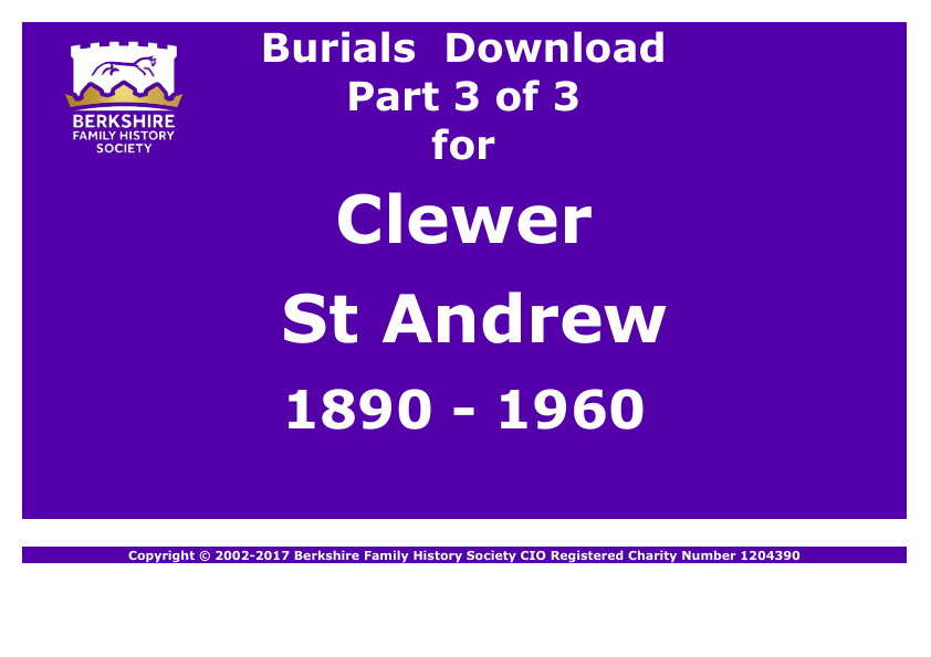 Clewer St Andrew Burials 1890-1960 Download D1279 Part 3 of 3