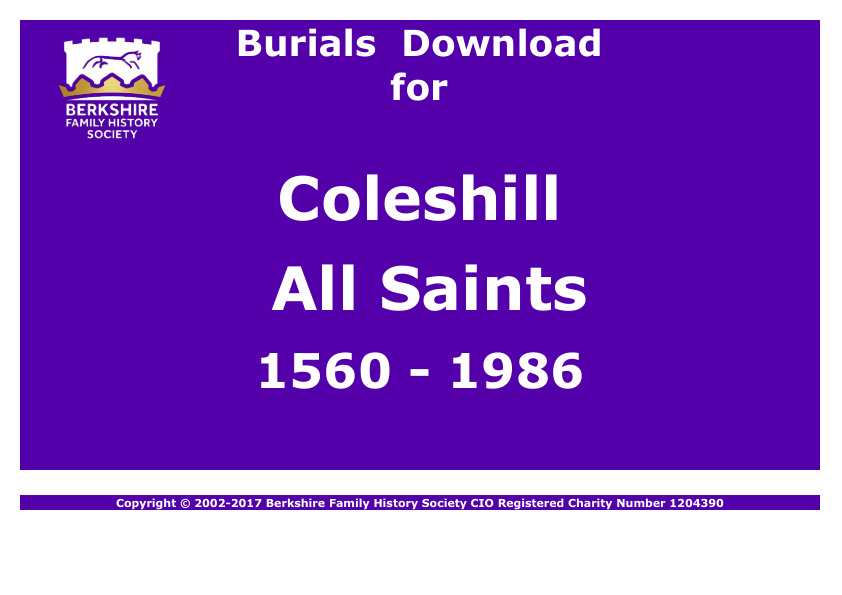Coleshill All Saints Burials 1560-1986 Download D1060