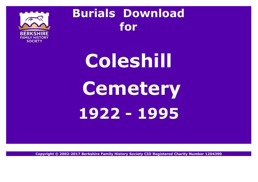Coleshill Cemetery Burials 1922-1995 Download D1804