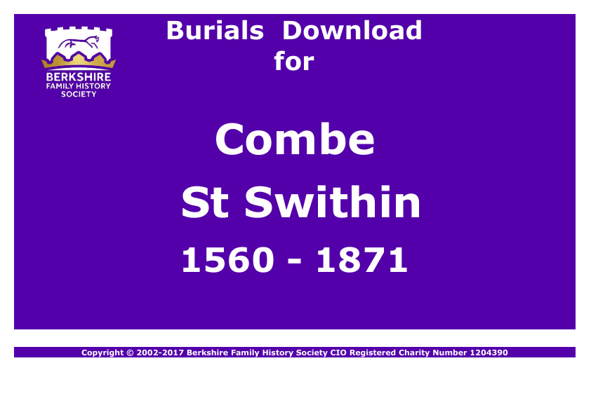 Combe St Swithin Burials 1560-1871 Download D1061
