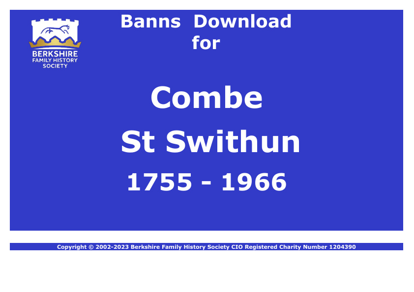 Combe St Swithun Banns 1755-1966 Download D1884