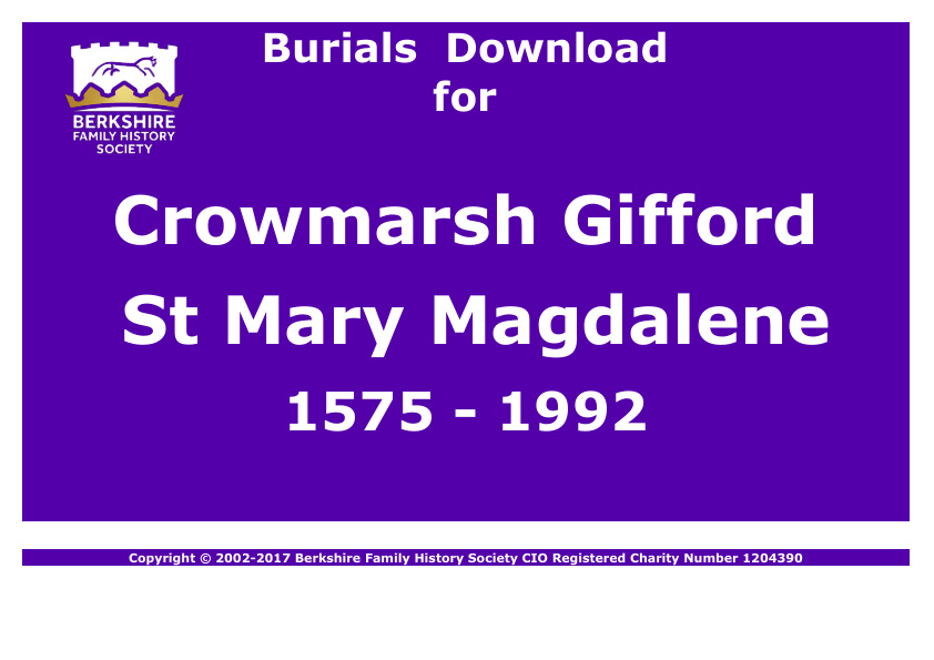 Crowmarsh Gifford St Mary Magdalene Burials 1575-1992 Download D1068