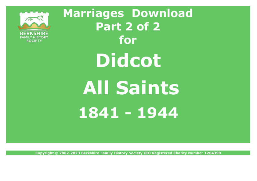Didcot All Saints Marriages 1841-1944 Download D1867 Part 2 of 2