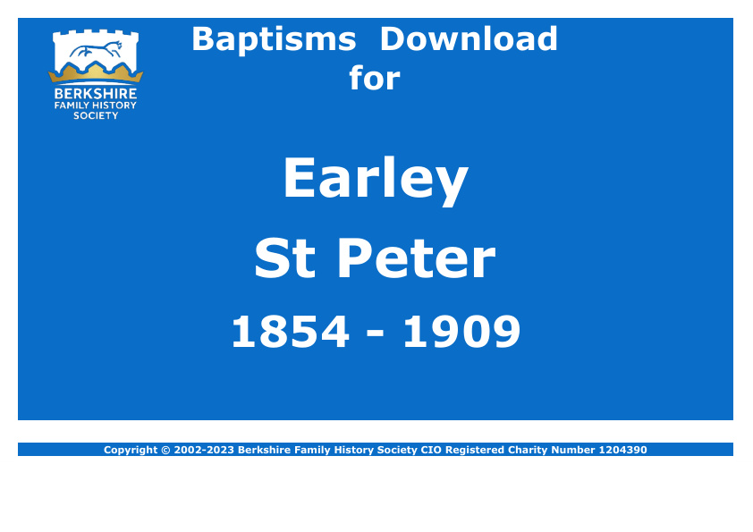Earley St Peter Baptisms 1854-1909 Download D1626