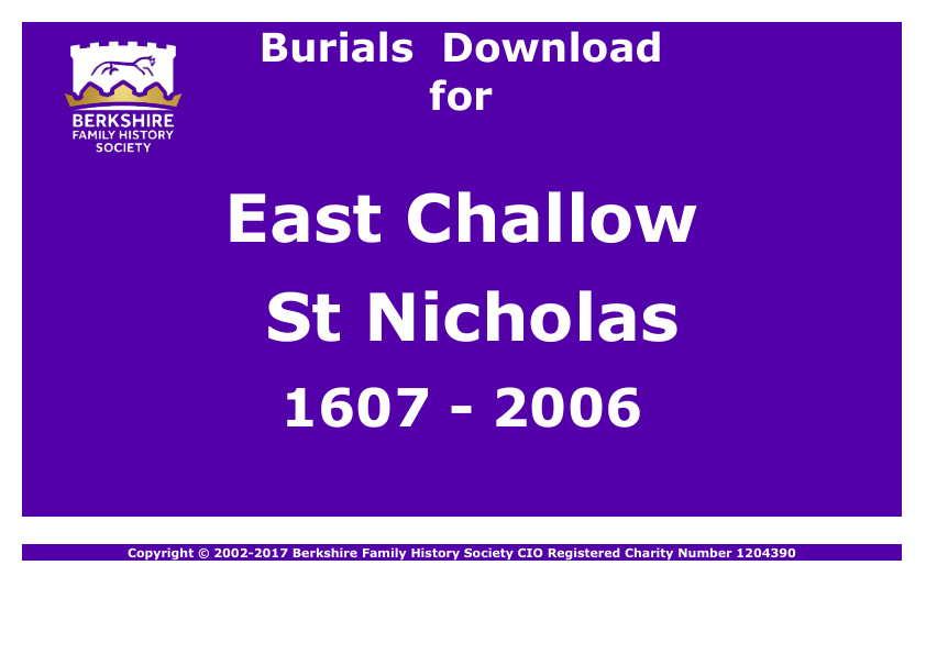 East Challow St Nicholas Burials 1607-2006 Download D1076