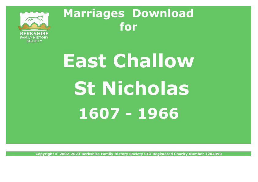 East Challow St Nicholas Marriages 1607-1966 Download D1494