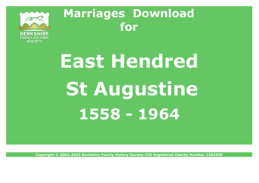 East Hendred St Augustine Marriages 1558-1964 Download D1530